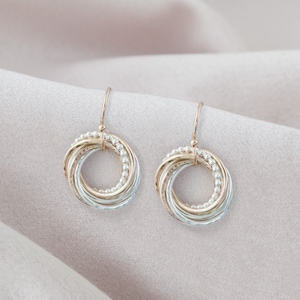 80th Birthday Earrings - 80th Birthday Gift - 8 Rings For 8 Decades - Silver & Gold