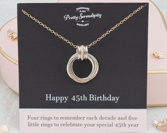 45th Birthday Mixed Metal Necklace, 45th Birthday Gift, Gold and Silver Milestone Jewellery