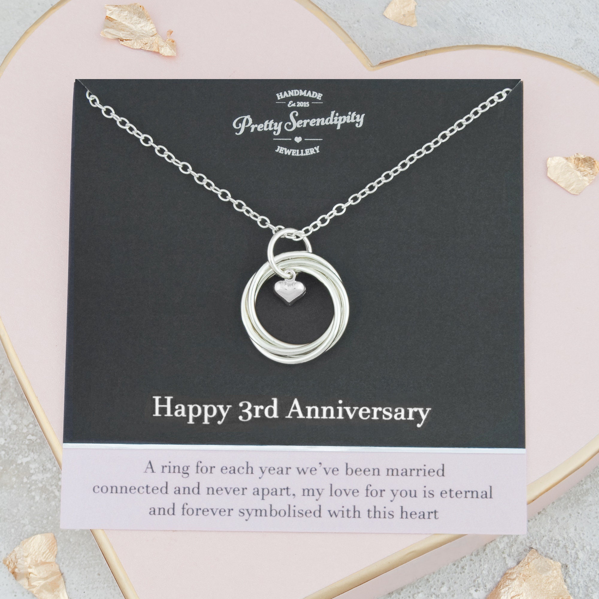 3rd Anniversary Necklace, 3 Year Gift, Sterling Silver
