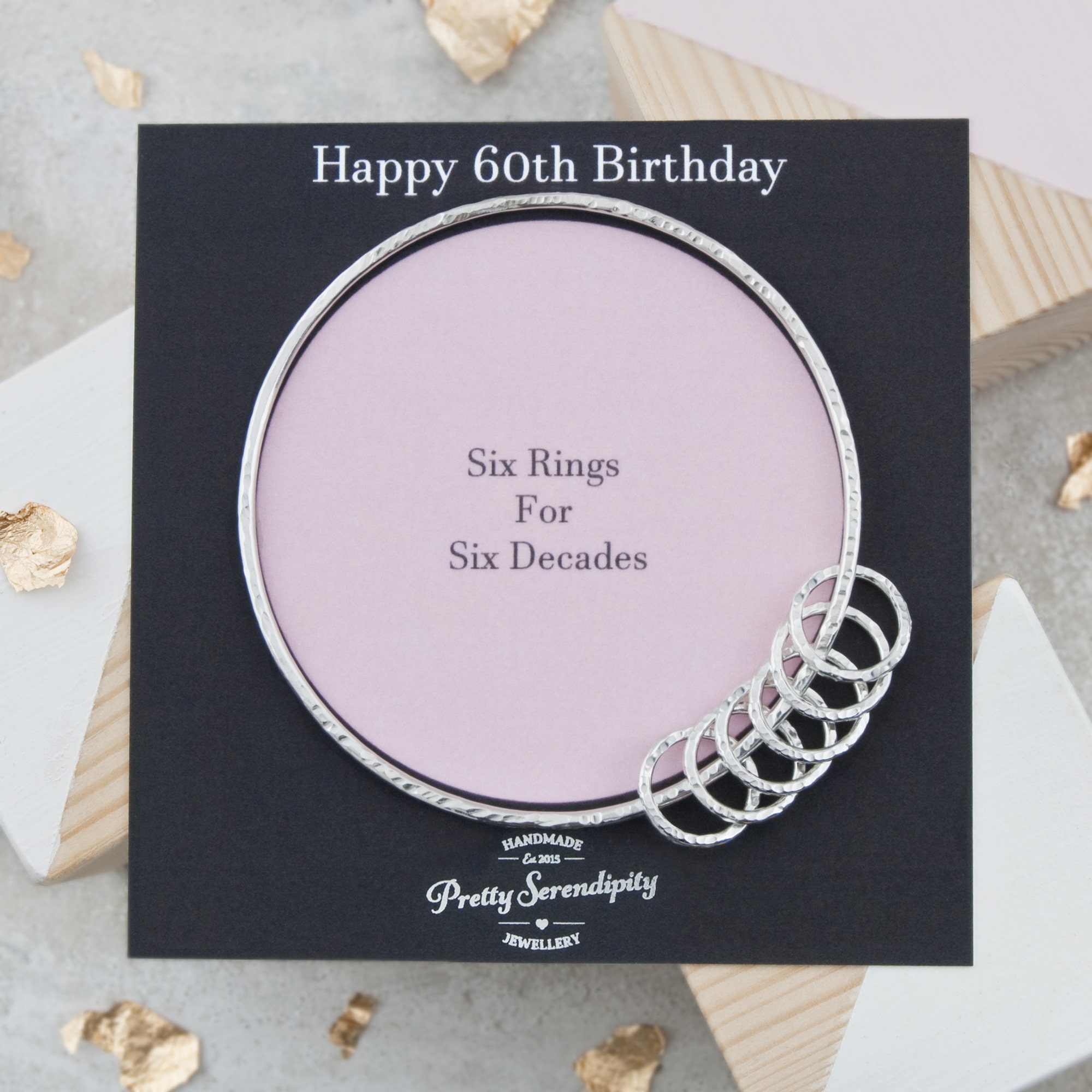60Th Birthday Bangle, Gift, 6 Rings For Decades