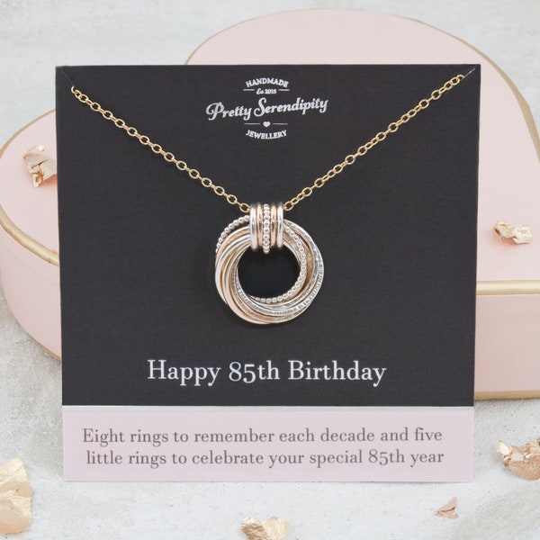 85th Birthday Mixed Metal Necklace, 85th Birthday Gift, Gold and Silver Milestone Jewellery