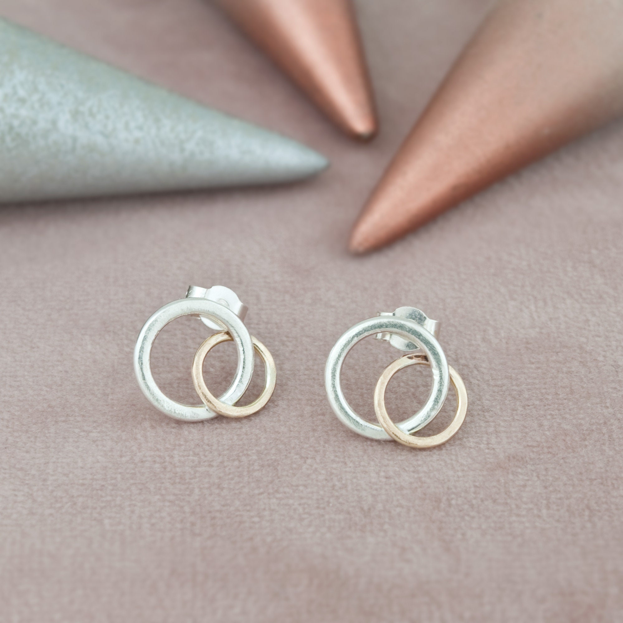 Infinity Stud Earrings, Linked Circles, Gold & Silver, Eternity, Gifts For Daughters, Handmade