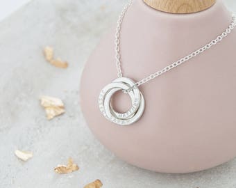 Mini Russian Ring Necklace - 3 Rings For 3 Names, Personalised Necklace For Her, 30th Birthday Gift