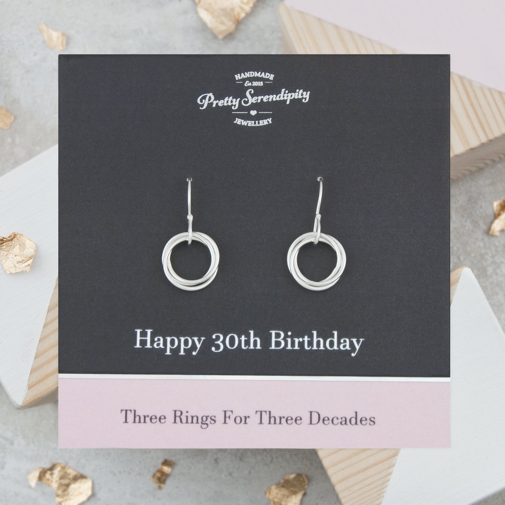 30Th Birthday Earrings, Jewellery For Daughter, Gift, 3 Rings Decades
