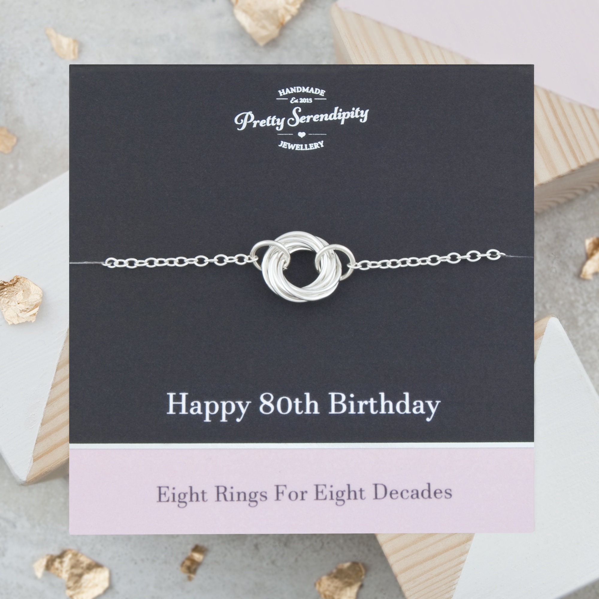 80Th Birthday Bracelet, Gifts For Women, 8 Rings Decades Jewelry