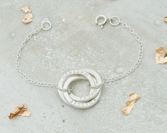 Personalised Russian Ring Bracelet - 3 Rings For 3 Names, Jewellery For Mothers, Gifts For Her