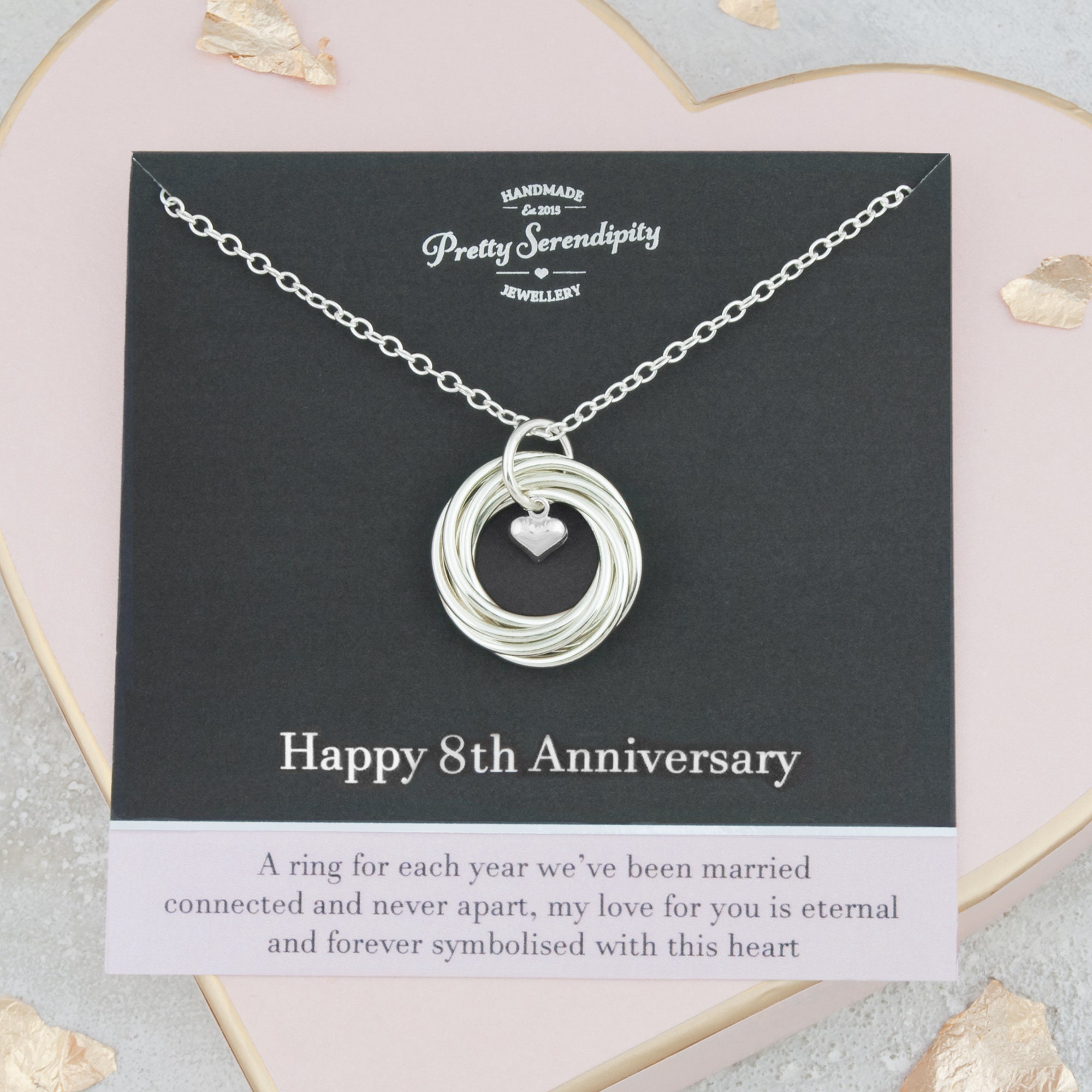 8Th Anniversary Necklace, 8 Year Gift, Sterling Silver