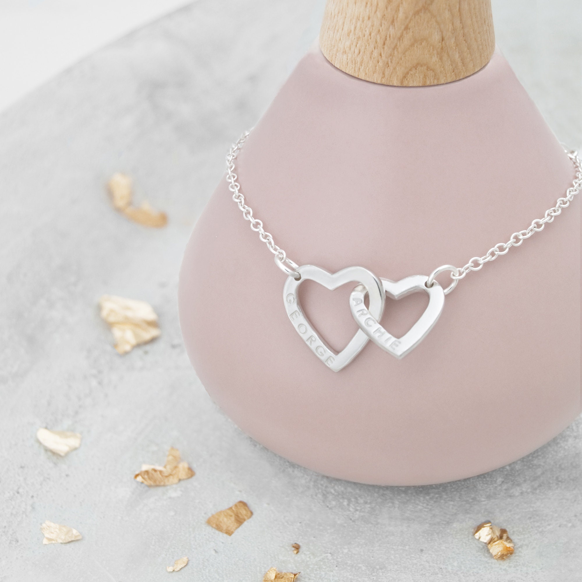 Linked Hearts Bracelet, Personalised Family Name Jewellery, Baby New Mummy Gift