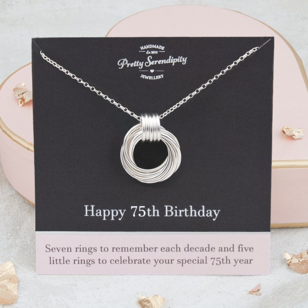 75th Birthday Necklace, 75th Birthday Gift For Her, Sterling Silver