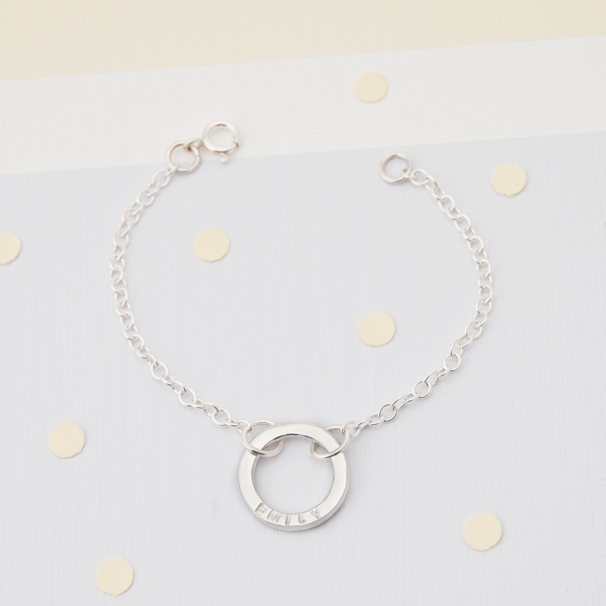 Name Bracelet, Personalised Circle Custom Pendant, Sterling Silver Bracelet