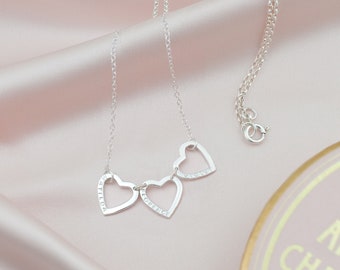 Triple Name Necklace - 3 Hearts For 3 Names, Personalised Family Name Necklace