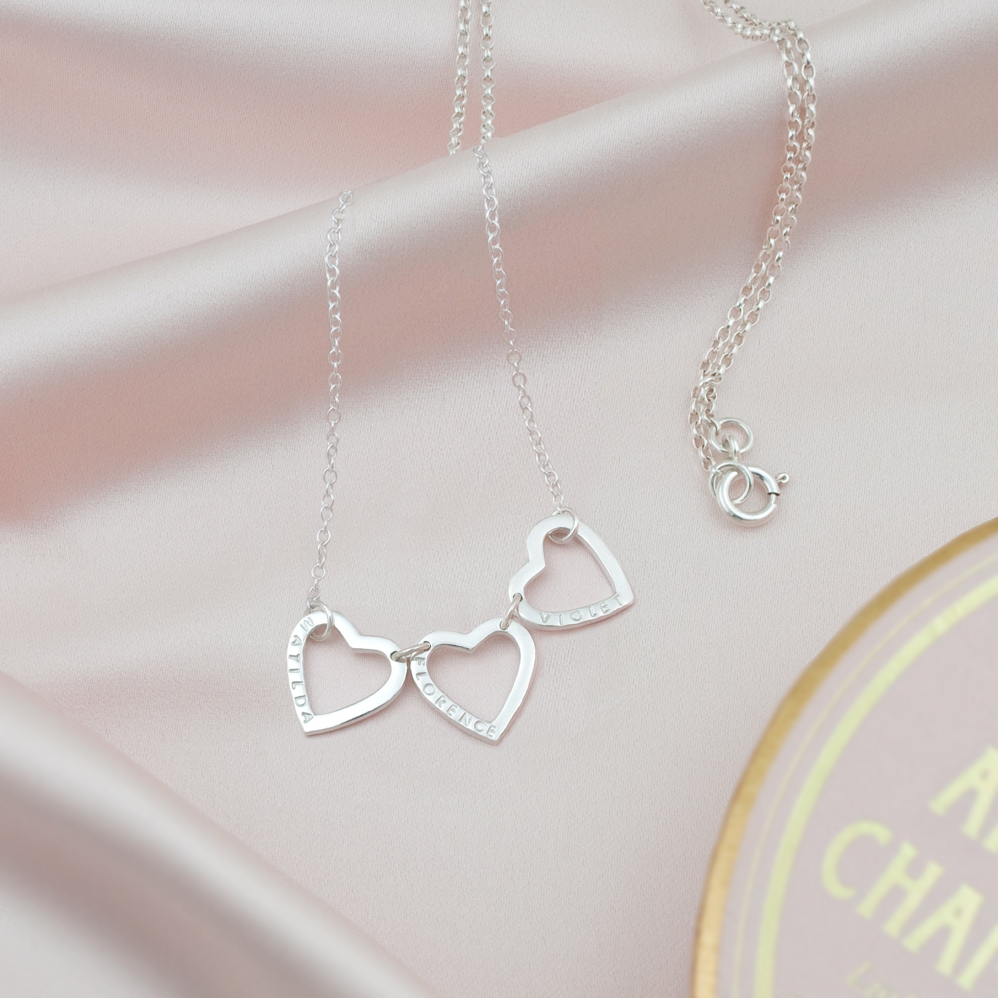 Triple Name Necklace - 3 Hearts For Names, Personalised Family
