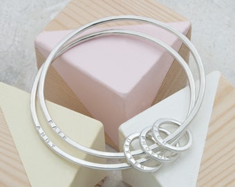 Family Name Bangle - Mum, Dad and 3 Children, Personalised Gifts For Mothers, Mummy Bracelet