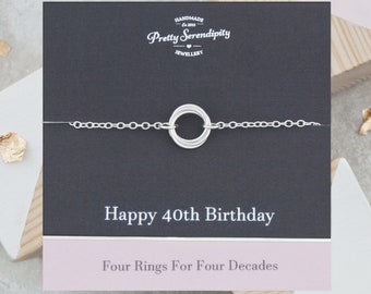 40th Birthday Bracelet - 40th Birthday Gift - 4 Rings For 4 Decades - Sterling Silver