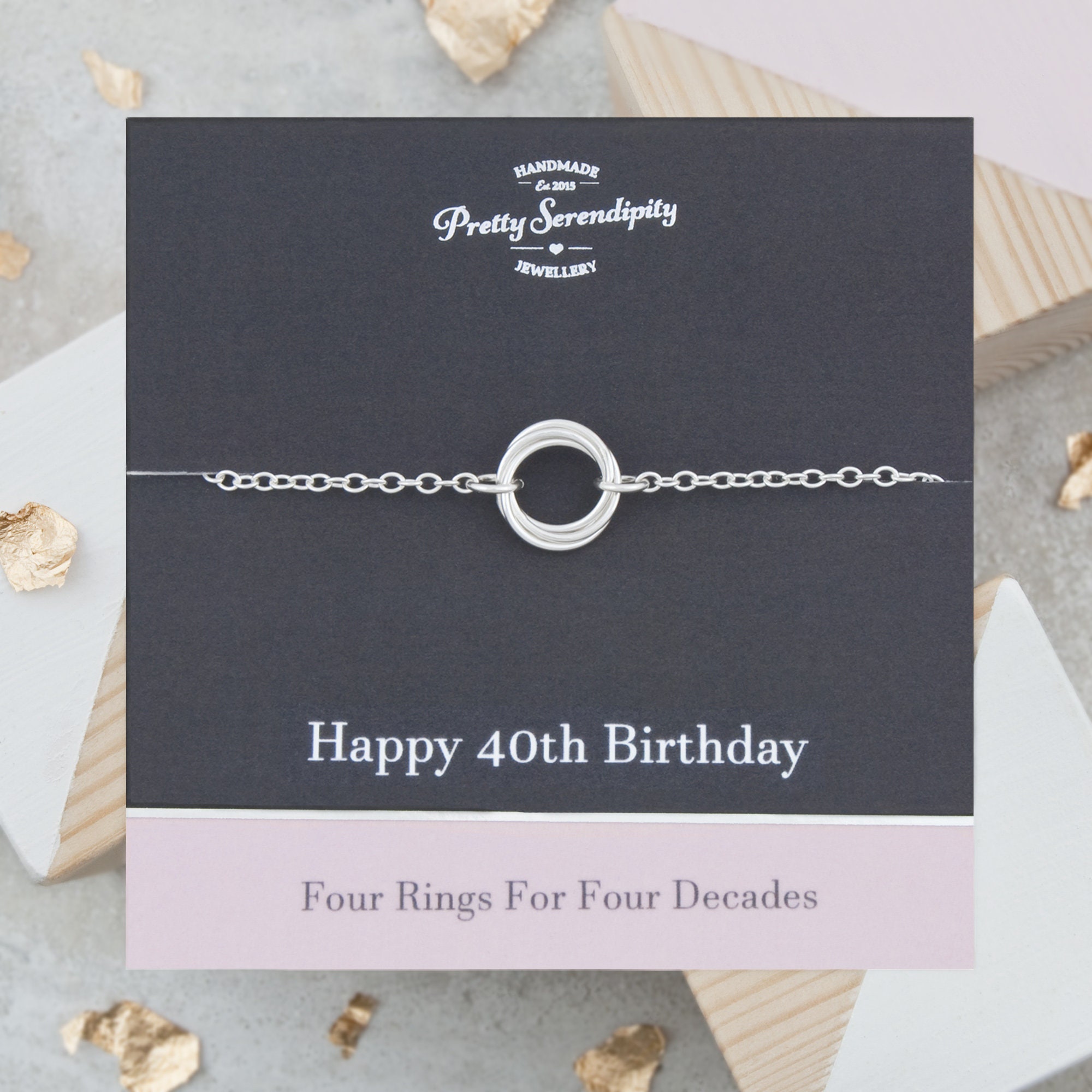 40Th Birthday Bracelet, Gifts For Women, 4 Rings Decades Jewelry