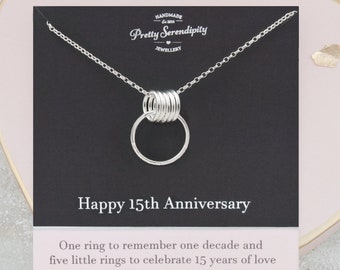 15th Anniversary Necklace, 15th Wedding Anniversary Gift, Sterling Silver