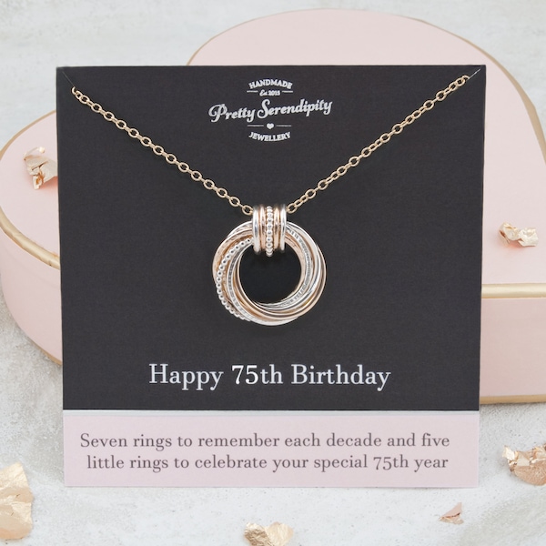 75th Birthday Mixed Metal Necklace, 75th Birthday Gift, Gold and Silver Milestone Jewellery