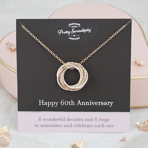 60th Wedding Anniversary Necklace - 60th Anniversary Gift - 6 Rings For 6 Decades - Silver & Gold
