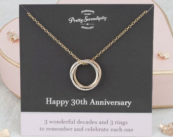 30th Anniversary Mixed Metal Necklace, 30th Wedding Anniversary Gift, Sterling Silver and 14ct Gold Fill