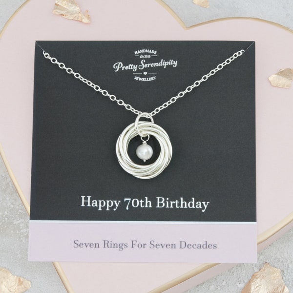 70th Birthday Necklace with Birthstone, 70th Birthday Gift For Her, 70th Jewelry For Friend, 7 Rings For 7 Decades