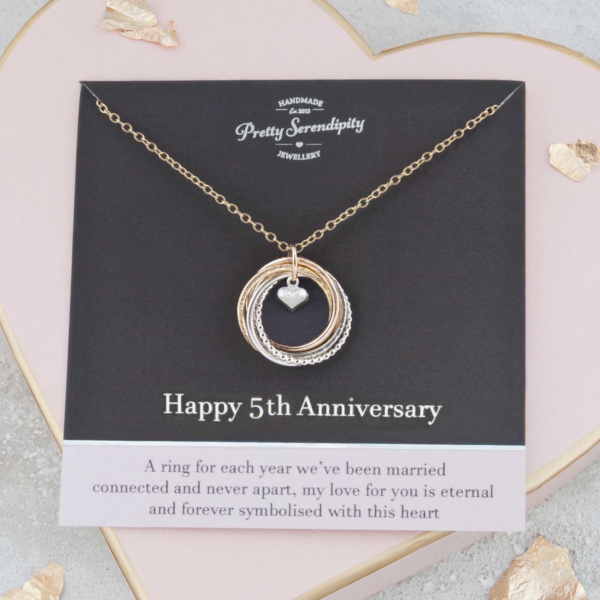 5Th Anniversary Mixed Metal Necklace, Gift, Sterling Silver & 14Ct Gold Fill