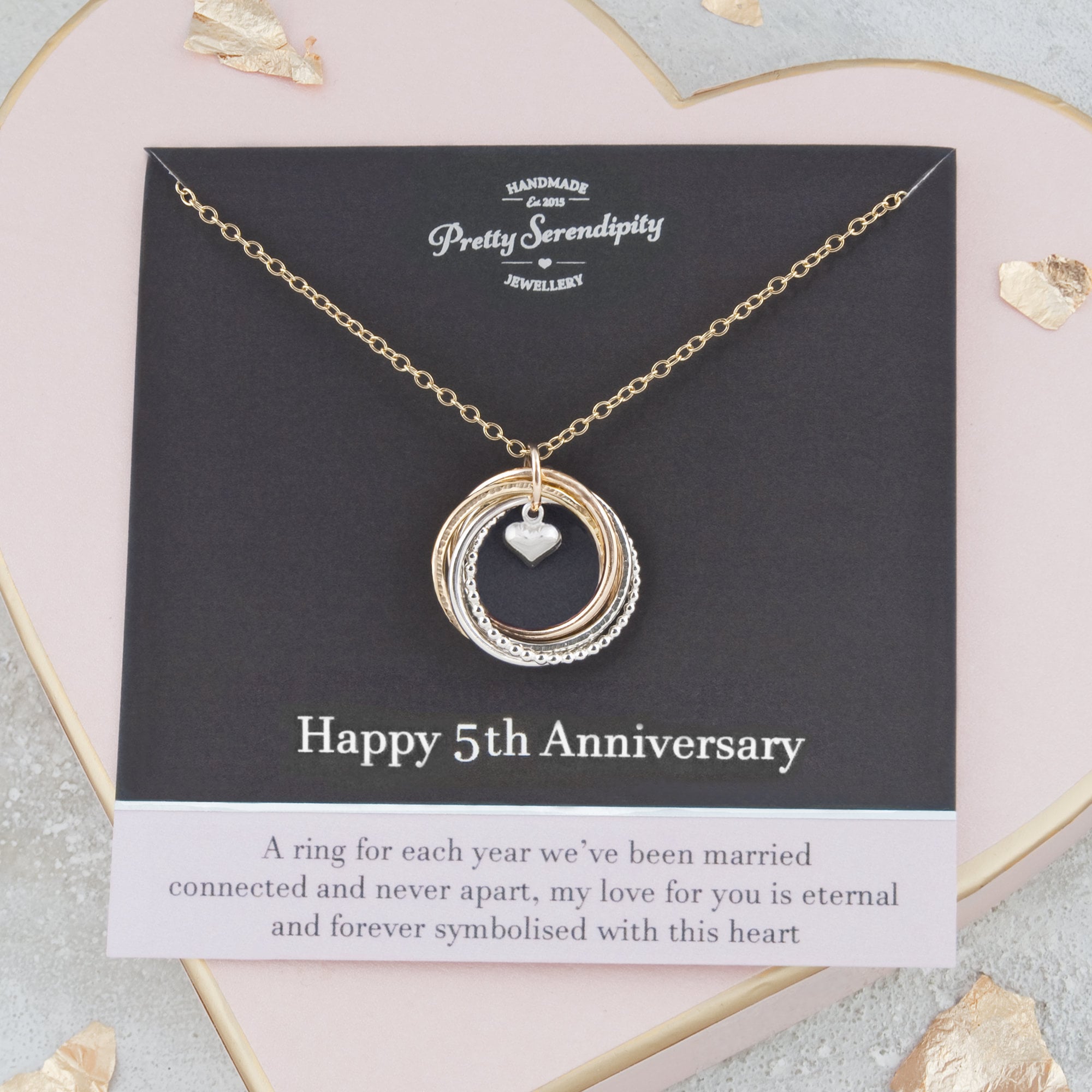 5Th Anniversary Mixed Metal Necklace, Gift, Sterling Silver & 14Ct Gold Fill