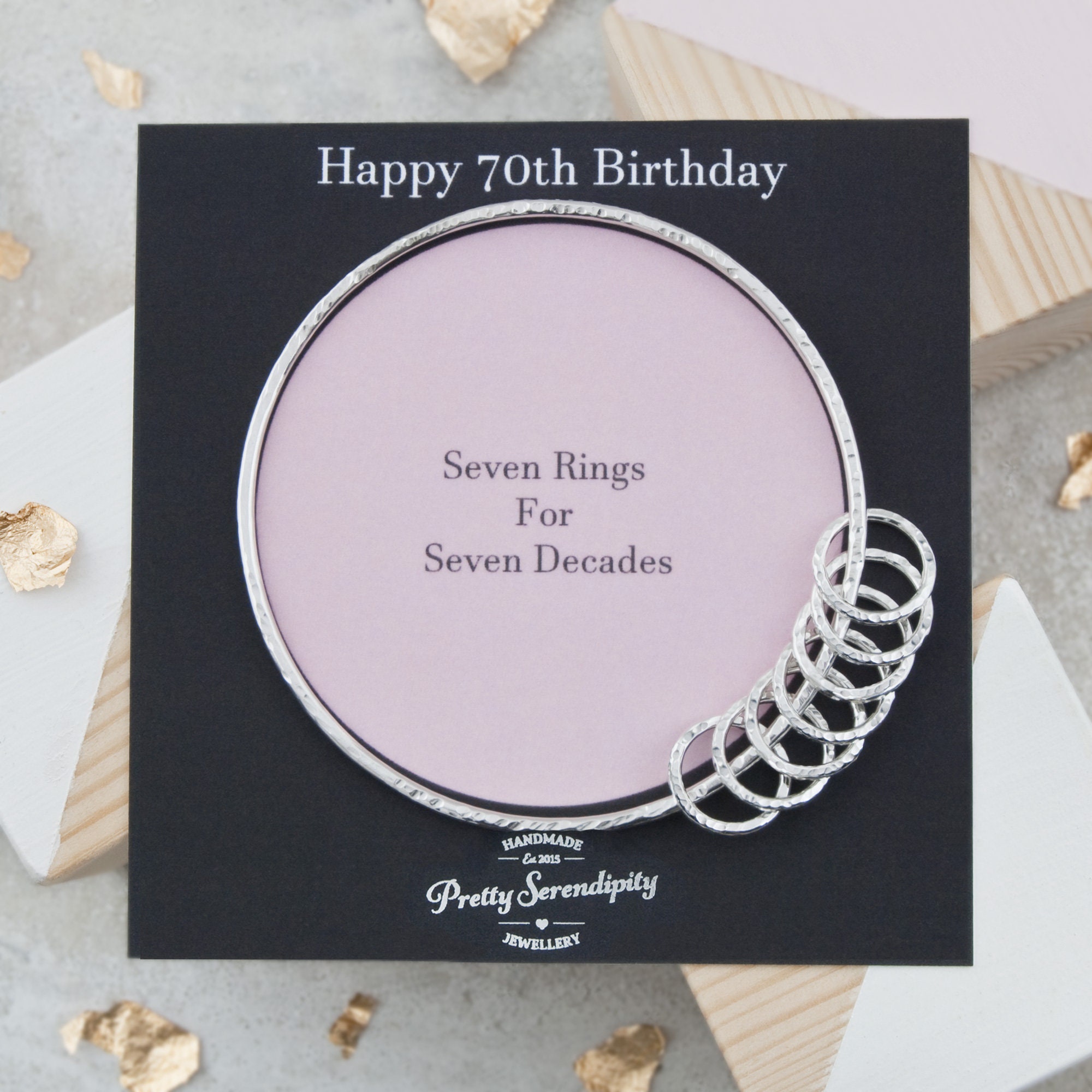 70Th Birthday Bangle, Gift, 7 Rings For Decades