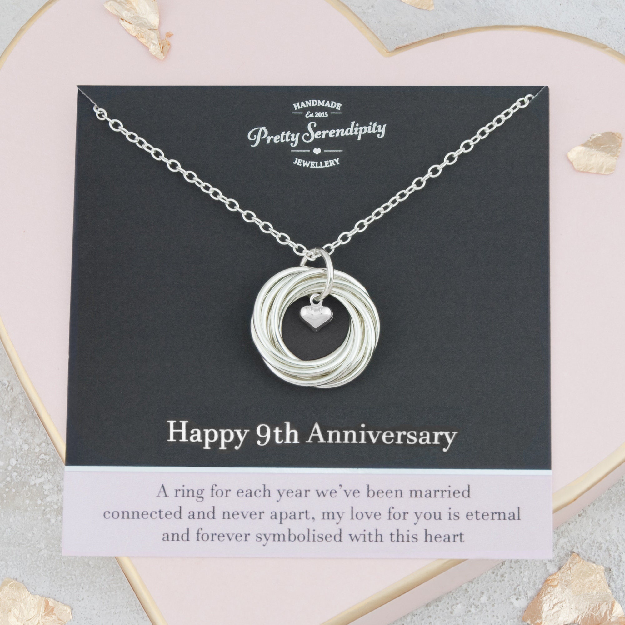 9Th Anniversary Necklace, 9 Year Gift, Sterling Silver