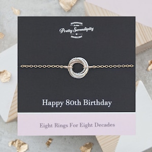 80th Birthday Bracelet - 80th Birthday Gift - 8 Rings For 8 Decades - Silver & Gold