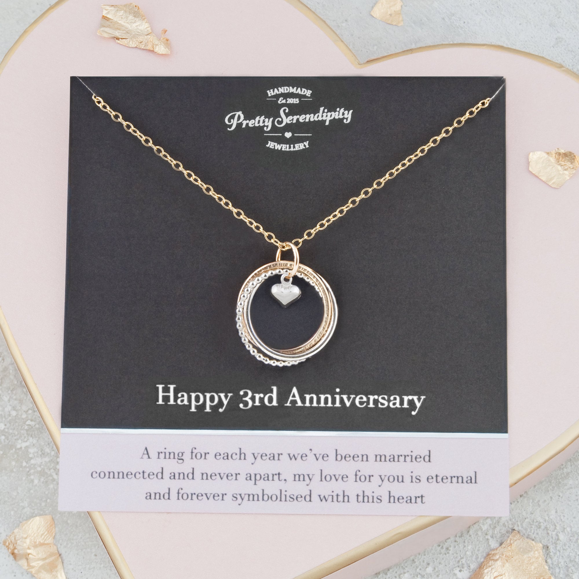 3rd Anniversary Mixed Metal Necklace, Gift, Sterling Silver & 14Ct Gold Fill