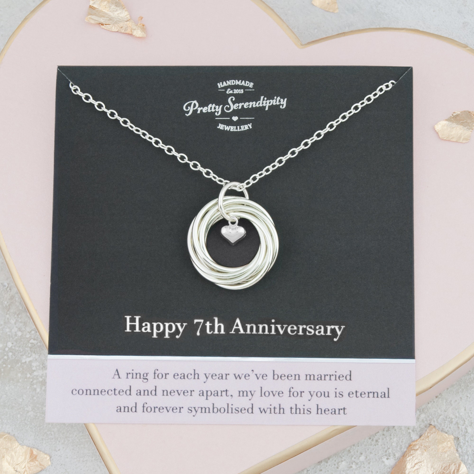 7Th Anniversary Necklace, 7 Year Gift, Sterling Silver