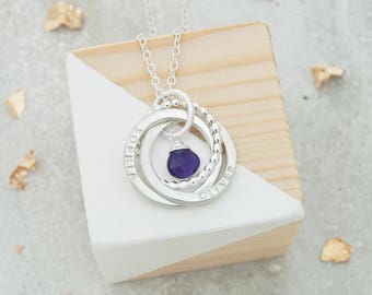 Personalised Beaded Russian Ring Necklace with Birthstone, Customized Gifts For Her, New Mum Necklace
