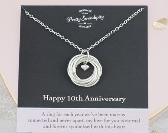 10th Anniversary Necklace, 10 Year Anniversary Gift, Sterling Silver