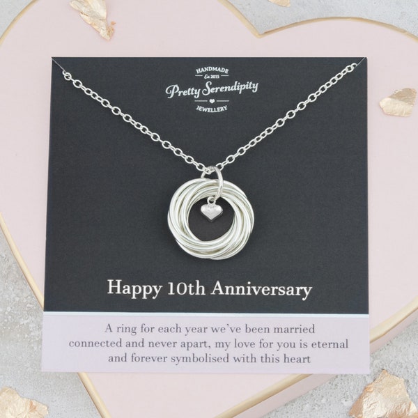 10th Anniversary Necklace, 10 Year Anniversary Gift, Sterling Silver