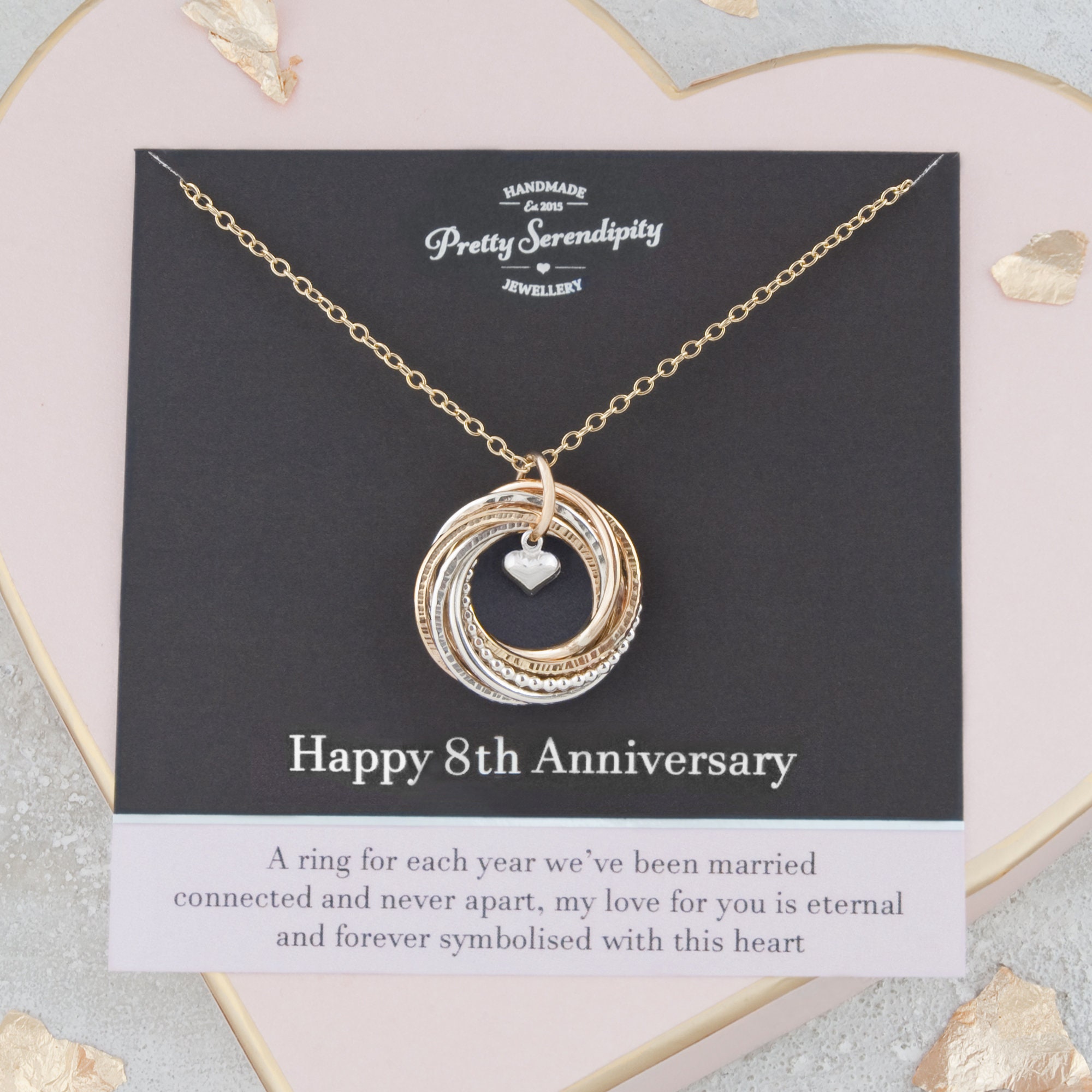 8Th Anniversary Mixed Metal Necklace, Gift, Sterling Silver & 14Ct Gold Fill