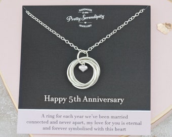 5th Anniversary Necklace, 5 Year Anniversary Gift, Sterling Silver