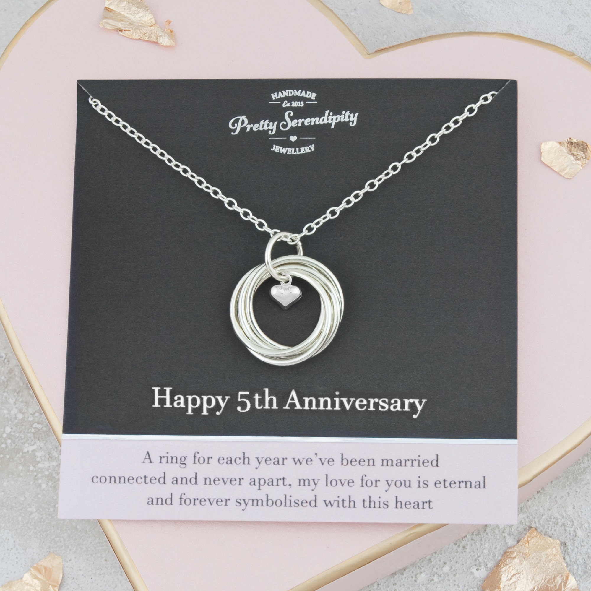 5Th Anniversary Necklace, 5 Year Gift, Sterling Silver