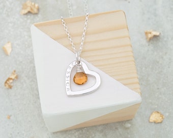 Collier coeur avec pierre de naissance, collier prénom personnalisé, cadeau de 21e anniversaire