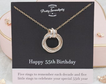 55th Birthday Mixed Metal Necklace, 55th Birthday Gift, Gold and Silver Milestone Jewellery