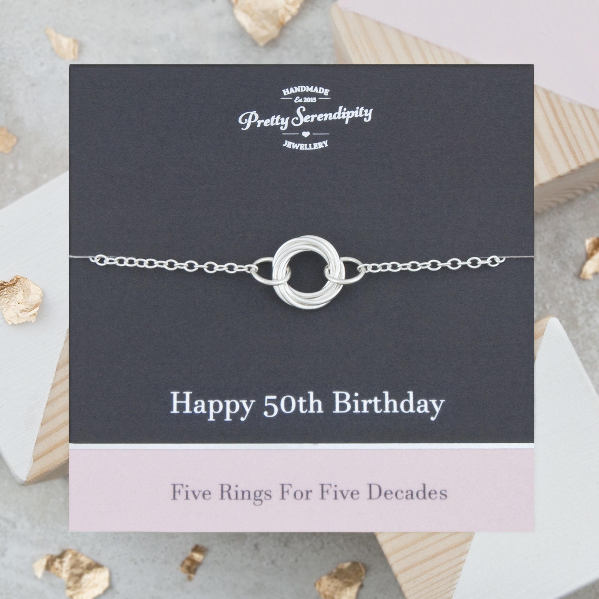 50Th Birthday Bracelet, Gifts For Women, 5 Rings Decades Jewelry