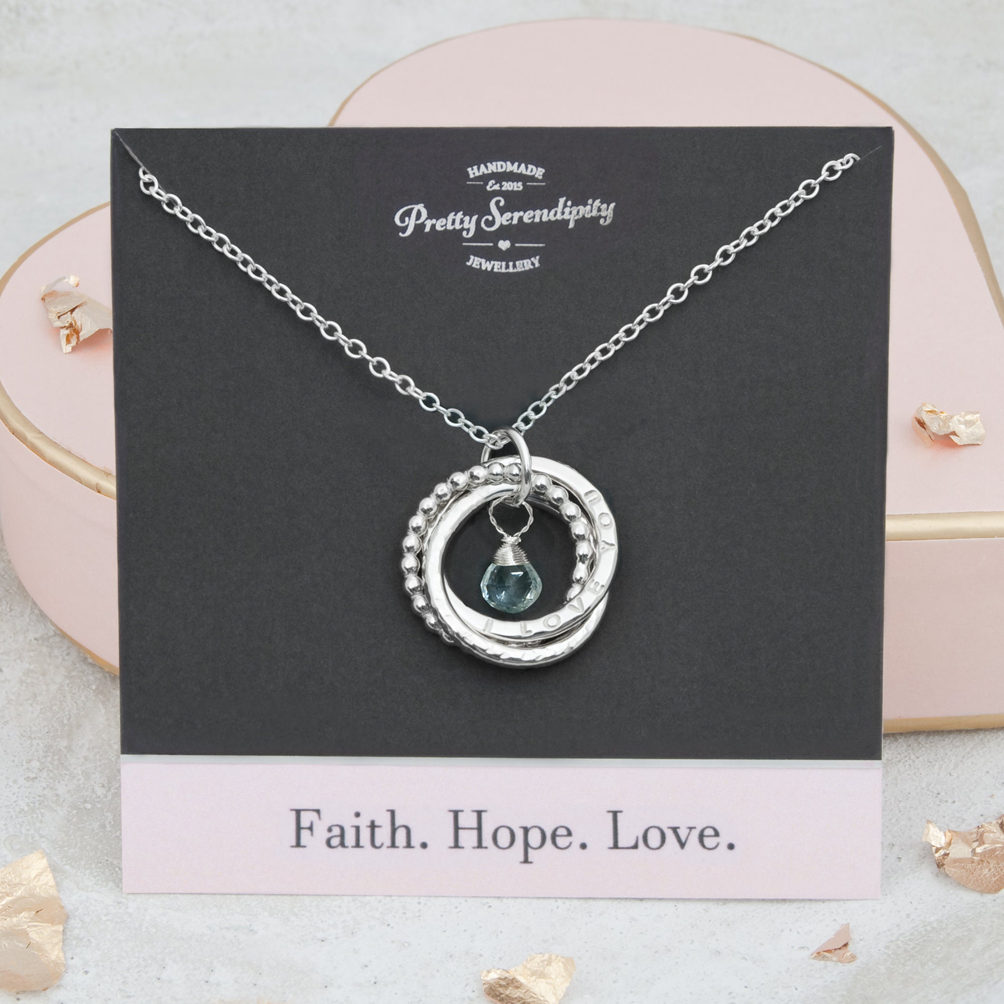 Personalised Russian Ring Name Necklace With Birthstone, Traditional