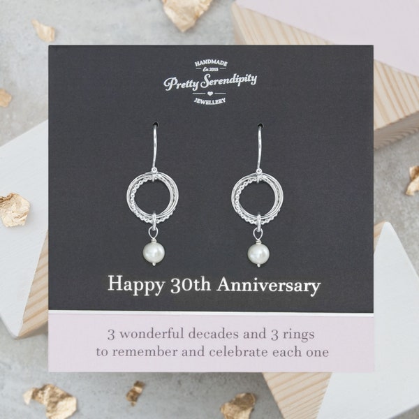 30th Pearl Anniversary Earrings - Textured Sterling Silver, 30th Wedding Anniversary Jewellery