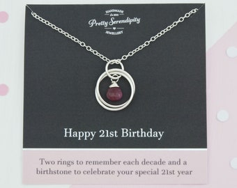 21st Birthday Necklace with Birthstone, 21st Birthday Gift For Daughter, 21st Birthday Birthstone Jewelry