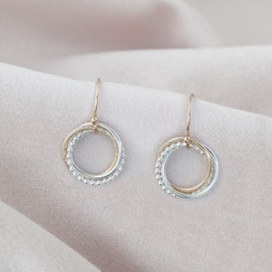 30th Birthday Earrings - 30th Birthday Gift - 3 Rings For 3 Decades - Silver & Gold
