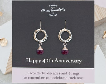 40th Ruby Wedding Anniversary Earrings - Mixed Metal, Sterling Silver and 14ct Gold Fill, 40th Anniversary Gift
