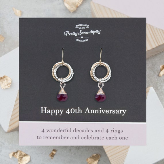 40th Ruby Wedding Anniversary Earrings 40th Anniversary Gift 4 Rings for 4 Decades Silver Gold Etsy