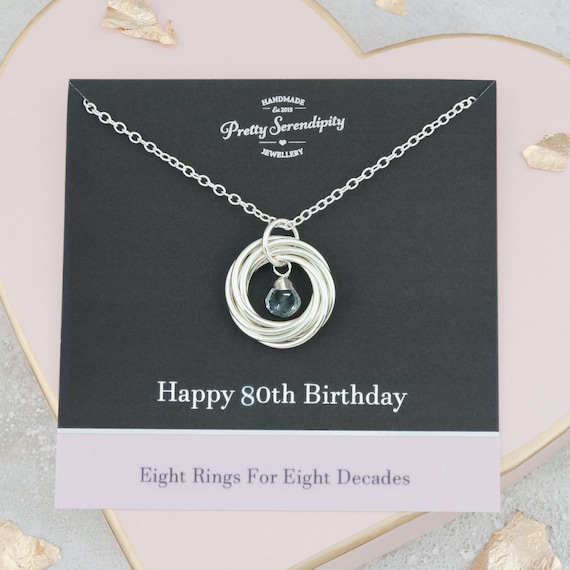 80th Birthday Birthstone Necklace 80th Birthday Gift 8 Rings for 8 Decades Sterling Silver Etsy Ireland