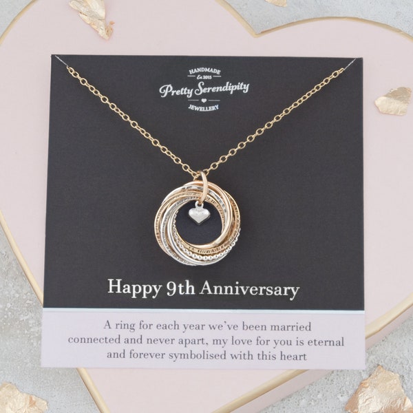 9th Anniversary Mixed Metal Necklace, 9th Anniversary Gift, Sterling Silver and 14ct Gold Fill