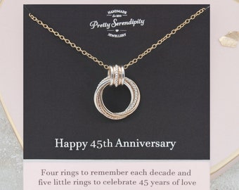 45th Anniversary Mixed Metal Necklace, 45th Wedding Anniversary Gift For Wife, Gold and Silver