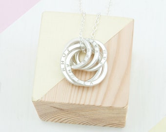 Personalised Five Ring Family Names Necklace, Birthday Gifts For Mothers, Mom Jewellery